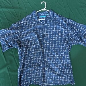 Tori Richard Aloha Shirt 3XB Navy Anchor Print Hawaiian Button Down Big & Tall